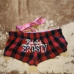 Pink And Frosty Bling Buffalo Plaid  Sleeper Shorty Shorts. Size: S